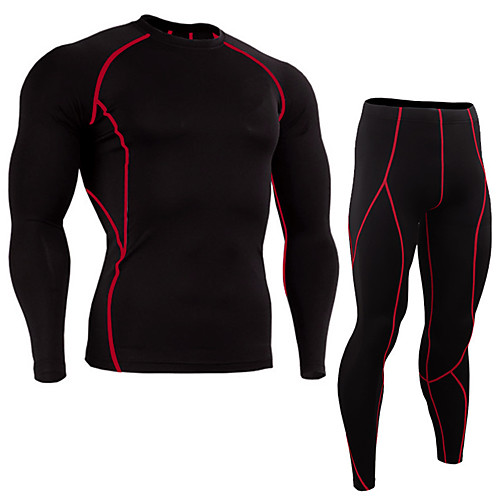 

Men's 2-Piece Stripe-Trim Activewear Set Workout Outfits Compression Suit 2pcs Winter Round Running Active Training Jogging Thermal / Warm Breathable Moisture Wicking Sportswear Stripes Athletic
