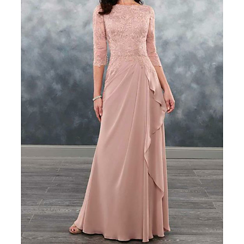 

Sheath / Column Bateau Neck Floor Length Chiffon / Lace Half Sleeve Sexy / Plus Size Mother of the Bride Dress with Crystals 2020