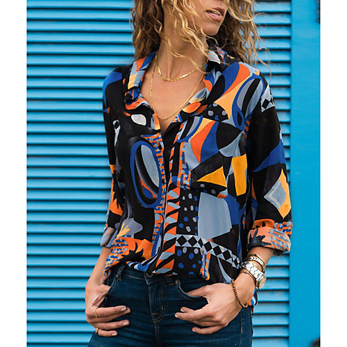 

Women's Daily Street chic Shirt - Geometric Print V Neck Blue