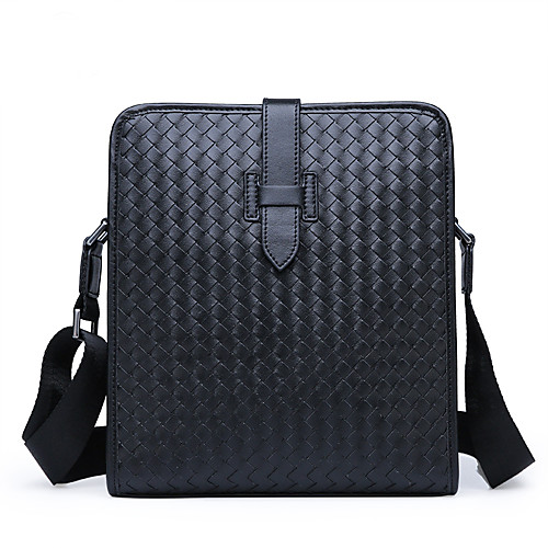 

Men's Zipper Cowhide Briefcase Solid Color Black