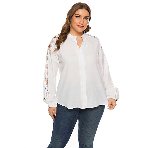 

Women's Daily Basic Shirt - Solid Colored / Color Block Mesh White