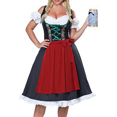 фото Карнавал октоберфест широкая юбка в сборку trachtenkleider жен. платье фартук баварский костюм красный Lightinthebox