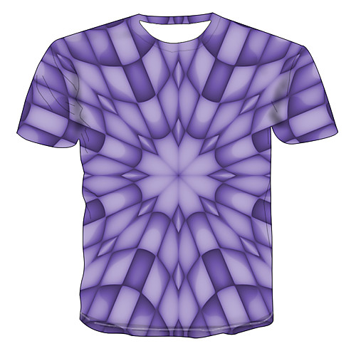 

Men's Daily Going out Basic / Exaggerated T-shirt - Color Block / 3D / Rainbow Print Purple