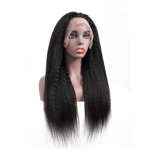 

человеческие волосы Remy Лента спереди Парик стиль Бразильские волосы Естественные прямые Черный Парик 130% Плотность волос Черный Жен. Средняя длина Парики из натуральных волос на кружевной основе