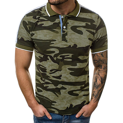 

Men's Daily Basic EU / US Size Cotton Polo - Geometric / Camo / Camouflage Patchwork / Print Shirt Collar Army Green / Short Sleeve