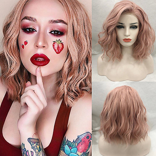 

Synthetic Lace Front Wig Curly / Wavy Rihanna Style Free Part Lace Front Wig Red Rose Gold Synthetic Hair 14inch Women's Soft / Synthetic / Easy dressing Red / Pink Wig Medium Length Cosplay Wig