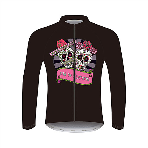 

21Grams Sugar Skull Women's Long Sleeve Cycling Jersey - Peach Bike Jersey Top UV Resistant Breathable Quick Dry Sports Winter Fleece 100% Polyester Mountain Bike MTB Road Bike Cycling Clothing