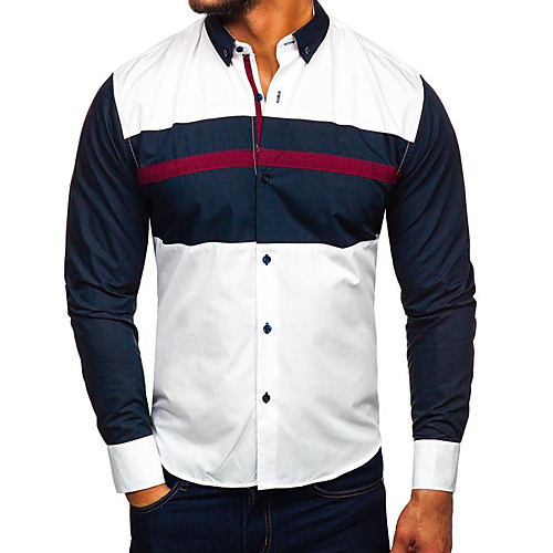

Men's Daily Work Business / Basic Shirt - Color Block White