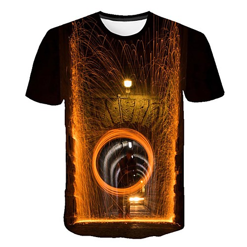 

Men's Daily Sports Street chic / Exaggerated T-shirt - Color Block / 3D / Flame Print Rainbow