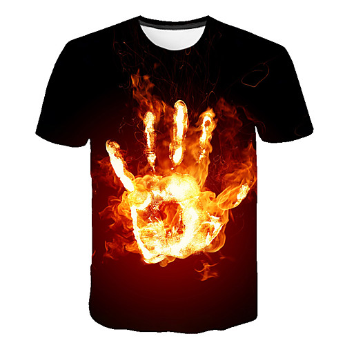 

Men's Daily Sports Street chic / Exaggerated T-shirt - Color Block / 3D / Flame Print Rainbow