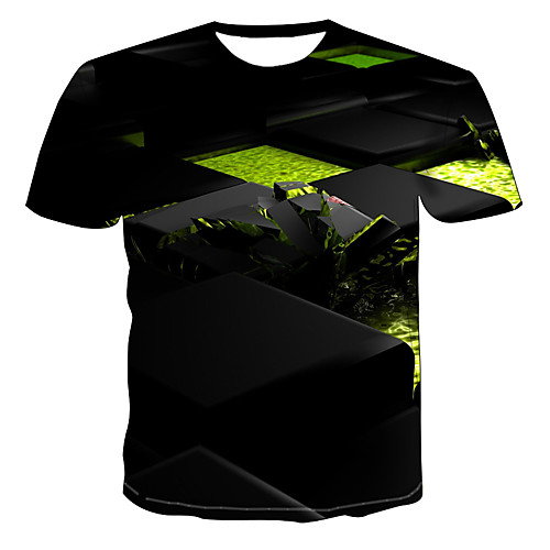 

Men's Daily Going out Basic / Exaggerated T-shirt - Color Block / 3D / Rainbow Print Black