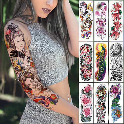 

1 шт. Большая рука рукав татуировки японская гейша змея водонепроницаемый временный стикер tatto лотос павлин девушка тату боди-арт женщины