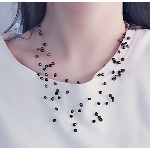 

Women's Freshwater Pearl Beaded Necklace Necklace Layered Necklace Star Gypsophila Pearl Gold Plated Black White 50 cm Necklace Jewelry 1pc For Christmas Wedding Gift Promise Festival