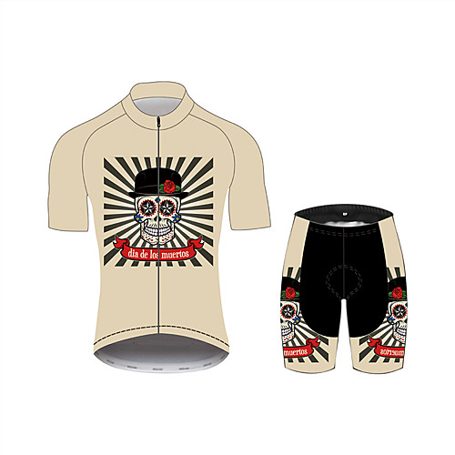 

21Grams Sugar Skull Men's Short Sleeve Cycling Jersey with Shorts - Khaki Bike Clothing Suit Breathable Quick Dry Moisture Wicking Sports 100% Polyester Mountain Bike MTB Clothing Apparel