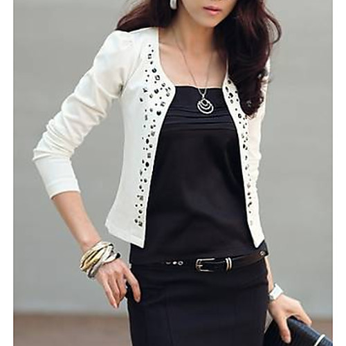 

Women's Daily Basic Short Jacket, Solid Colored Collarless Long Sleeve Polyester Rivet White / Black