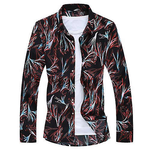 

Men's Daily Weekend Basic / Elegant Shirt - Floral / Color Block / 3D Black