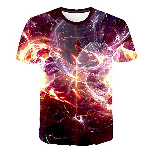 

Men's Daily Sports Street chic / Exaggerated T-shirt - Color Block / 3D / Abstract Print Rainbow