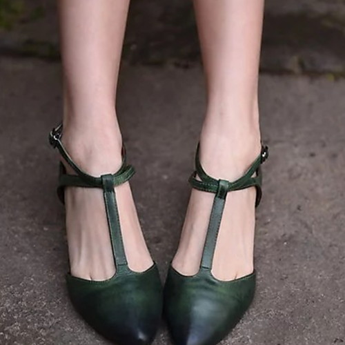 

Women's Flats Flat Heel Pointed Toe Buckle PU(Polyurethane) Summer Green / Almond