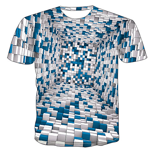 

Men's Daily Going out Basic / Exaggerated T-shirt - Color Block / 3D / Rainbow Print Rainbow