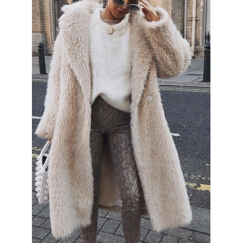 

Women's Daily Fall & Winter Long Faux Fur Coat, Solid Colored Rolled collar Long Sleeve Faux Fur White / Blushing Pink / Yellow / Slim