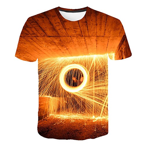

Men's Daily Sports Street chic / Exaggerated T-shirt - Color Block / 3D / Flame Print Rainbow