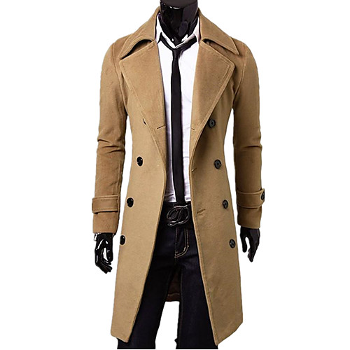 

Men's Party / Daily Active / Street chic Spring & Fall / Winter Long Trench Coat, Solid Colored Rolled collar Long Sleeve Polyester / Spandex Black / Gray / Khaki / Skinny