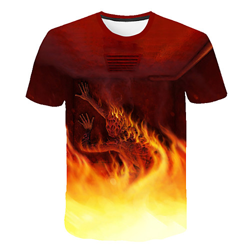

Men's Daily Sports Street chic / Exaggerated T-shirt - Color Block / 3D / Flame Print Red