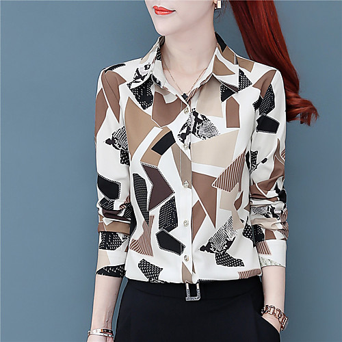 

Women's Daily Work Chinoiserie Shirt - Graphic Print Light Brown