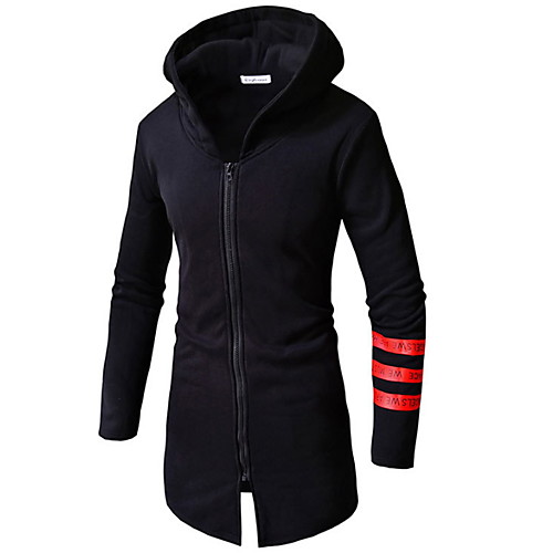 

Men's Daily Long Jacket, Striped Hooded Long Sleeve Polyester Black / Light gray / Dark Gray