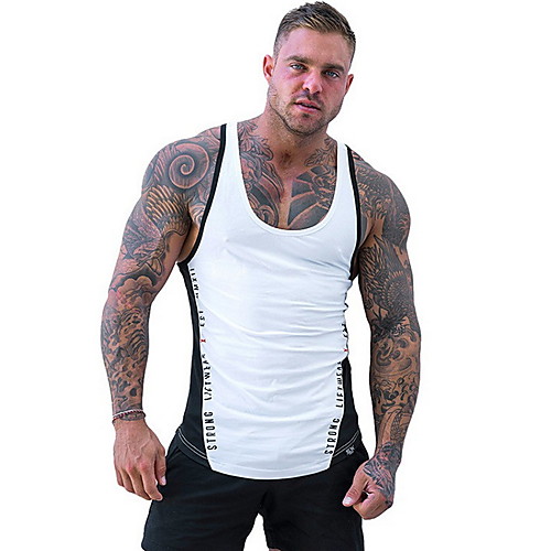 

Men's Color Block Graphic Patchwork Slim Tank Top Active Daily Sports Gym Round Neck White / Black / Summer / Sleeveless