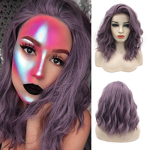 

Synthetic Lace Front Wig Curly / Wavy Rihanna Style Free Part Lace Front Wig Purple Lavender Synthetic Hair 14inch Women's Soft / Synthetic / Easy dressing Purple Wig Medium Length Cosplay Wig