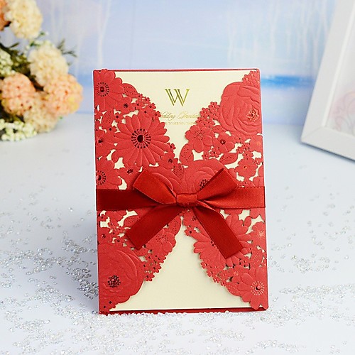 

Wrap & Pocket Wedding Invitations 30pcs - Invitation Cards / Thank You Cards / Response Cards Artistic Style / Modern Style / Floral Style Pearl Paper 5×7 ¼ (12.718.4cm) Satin Bow / Sash / Ribbon