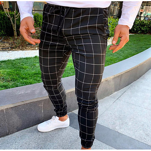 

Men's Basic Slim Chinos Pants - Plaid / Checkered Drawstring Light gray Dark Gray Black US34 / UK34 / EU42 US36 / UK36 / EU44 US40 / UK40 / EU48