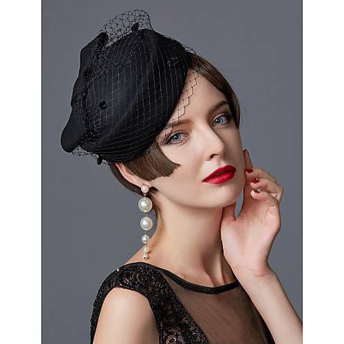 

Elizabeth The Marvelous Mrs. Maisel Women's Adults' Ladies Retro Vintage Veil Felt Hats Fascinator Hat Hat Black Burgundy Red Bowknot Wool Headwear Lolita Accessories