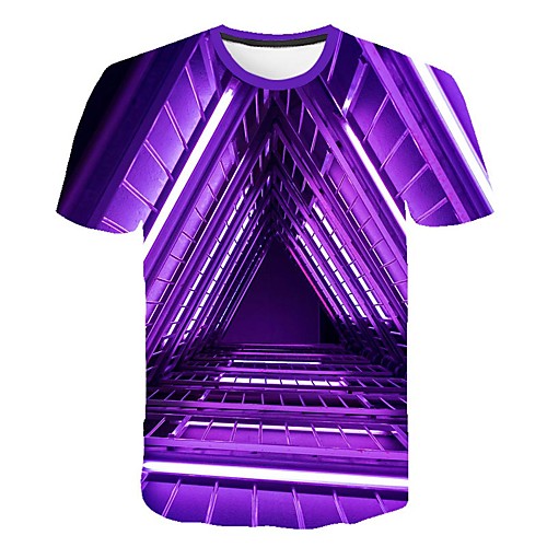 

Men's Daily Sports Street chic / Exaggerated T-shirt - Color Block / 3D / Visual Deception Print Purple