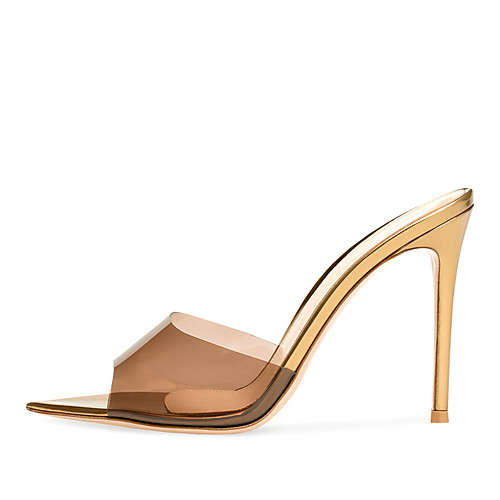 

Women's Sandals Stiletto Heel Pointed Toe Sequin Faux Leather / PVC(Polyvinyl chloride) British Fall / Spring & Summer Gold / Party & Evening