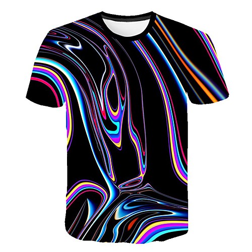 

Men's Daily Sports Street chic / Exaggerated T-shirt - Color Block / 3D / Abstract Print Rainbow