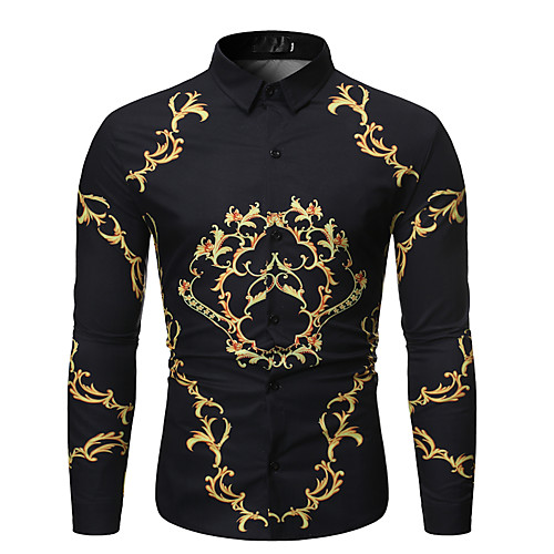 

Men's Daily Going out Basic Shirt - Color Block / Tribal Print Black