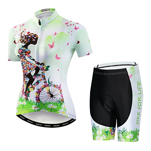 

21Grams Floral Botanical Women's Short Sleeve Cycling Jersey with Shorts - Purple Yellow Blushing Pink Bike Clothing Suit Breathable Quick Dry Moisture Wicking Sports Elastane Terylene Mountain Bike