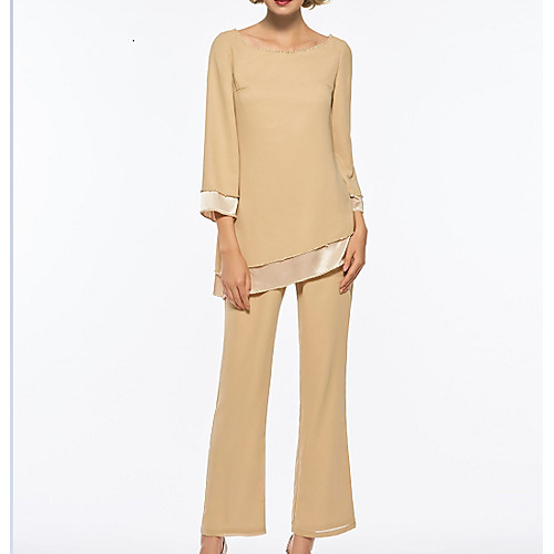 

Из двух частей / брючный Bateau Neck До щиколотки Шифон Платье для матери невесты с Бусины от LAN TING Express