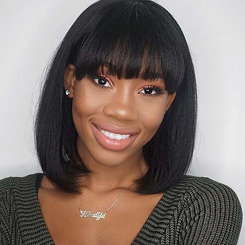 

Human Hair Wig Medium Length Natural Wave Bob Black Brown Simple Sexy Lady Lovely Capless Women's All Black#1B Beige Blonde / Bleached Blonde / African American Wig / For Black Women