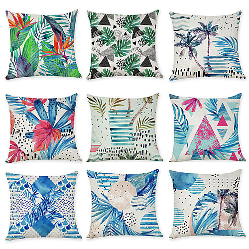 

9 pcs Linen Pillow Cover, Floral Floral Print Rustic Fashion Throw Pillow