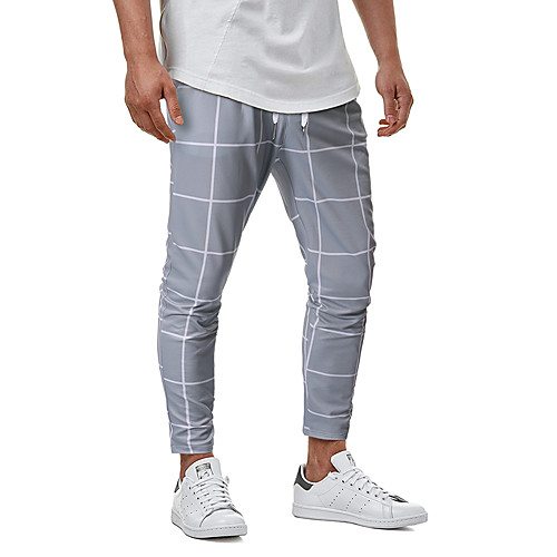 

Men's Basic Chinos Pants - Plaid / Checkered Gray US32 / UK32 / EU40 / US34 / UK34 / EU42 / US36 / UK36 / EU44 / Drawstring / Elasticity