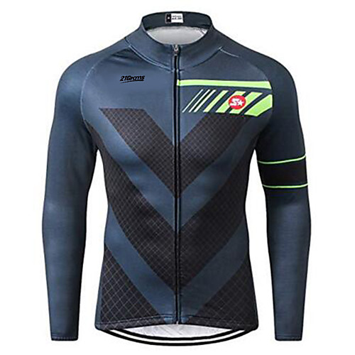 

21Grams Men's Long Sleeve Cycling Jersey Winter Fleece 100% Polyester Dark Blue Plaid / Checkered Bike Jersey Top Mountain Bike MTB Road Bike Cycling UV Resistant Breathable Quick Dry Sports Clothing