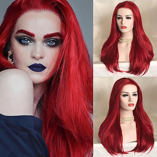 

Synthetic Lace Front Wig Straight Rihanna Style Free Part Lace Front Wig Watermelon Red Synthetic Hair 26inch Women's Synthetic / Easy dressing / Sexy Lady Red Wig Long Cosplay Wig