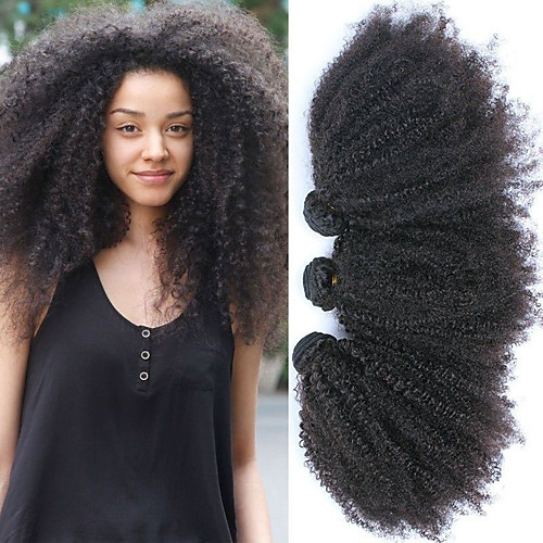 

3 Bundles Brazilian Hair Afro Curly Remy Human Hair Natural Color Hair Weaves / Hair Bulk Human Hair Extensions 8-26 inch Human Hair Weaves Women Extention New Human Hair Extensions Women's