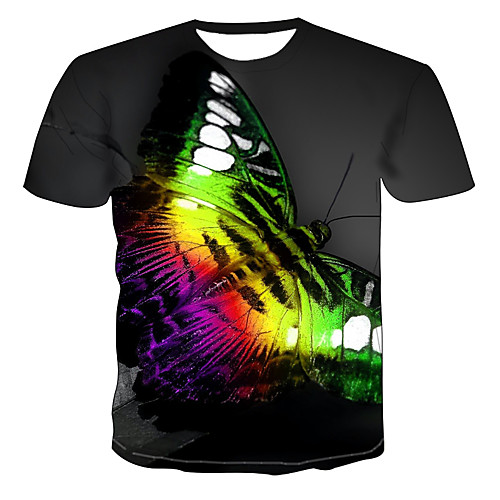 

Men's Daily Going out Basic / Exaggerated T-shirt - Color Block / 3D / Rainbow Print Light gray