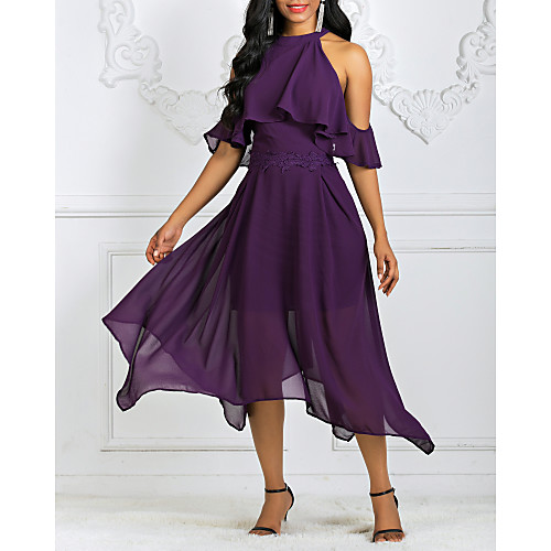 

Women's Wine Purple Dress Swing Solid Colored S M