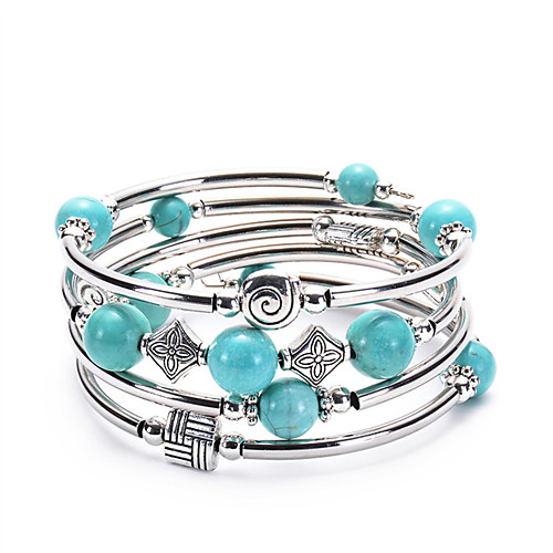 

Women's Wrap Bracelet Stack Flower Folk Style Alloy Bracelet Jewelry Blue For Daily