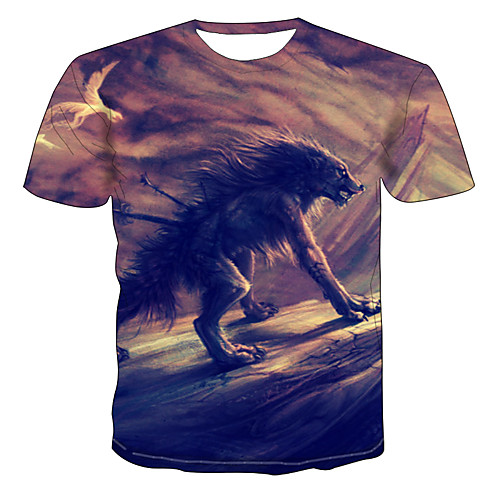 

Men's Daily Going out Basic / Exaggerated T-shirt - Color Block / 3D / Animal Print Brown